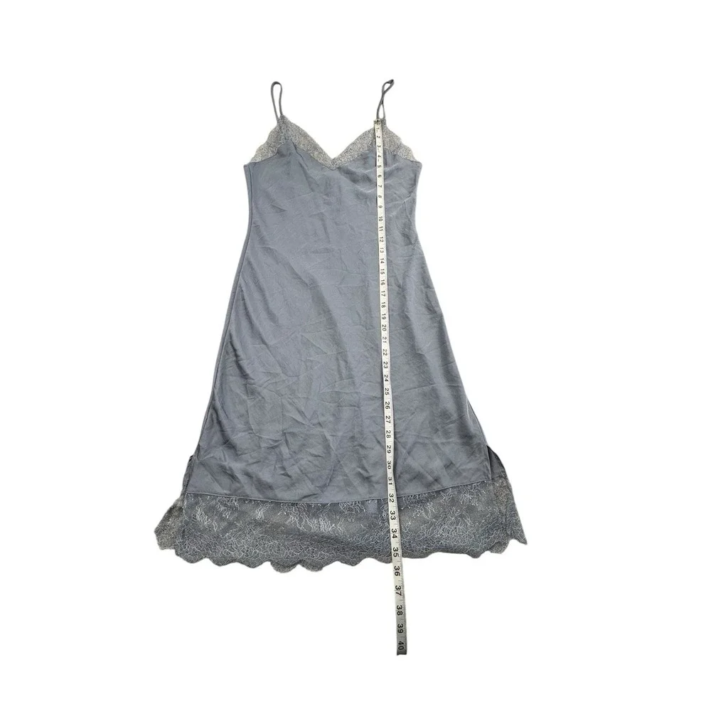 Victoria's Secret Gray Lace Trim Satin Slip Chemise‎ Nightgown Women M